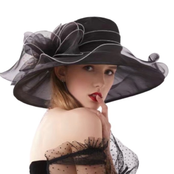 Boutique | Accessories | Black White Sheer Mesh Derby Sun Hat Wide ...